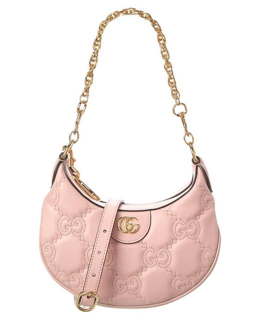 Gucci Pink GG Matelasse Mini Leather Hobo Bag