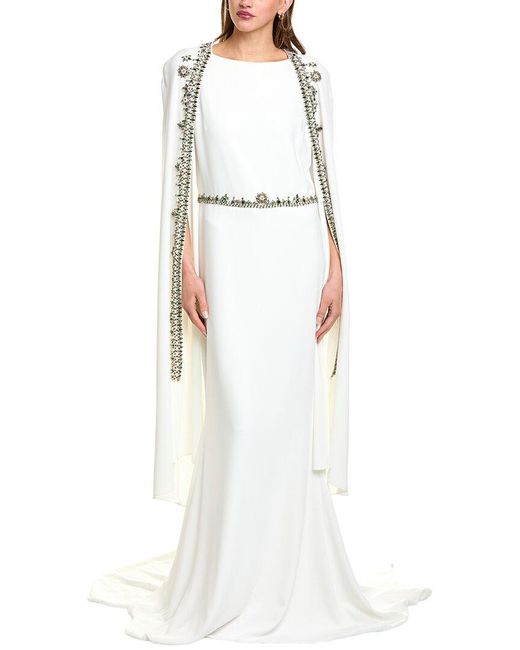 Reem Acra White Cape Gown