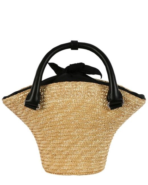 Balenciaga Black Mini Straw & Leather Beach Tote
