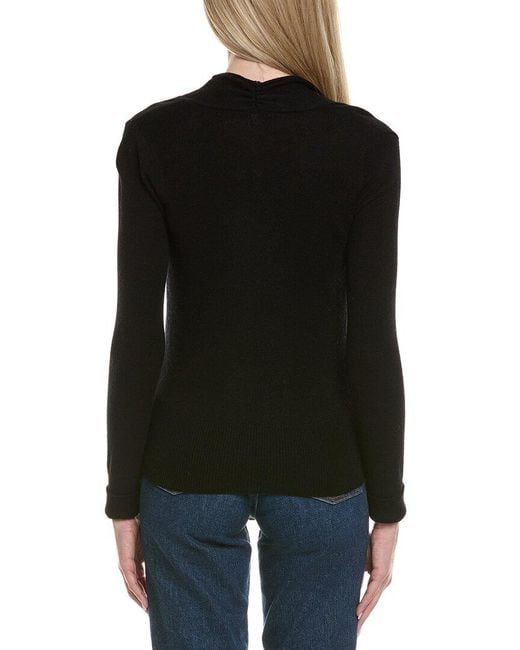 Sofiacashmere Black Modern Faux Wrap Wool & Cashmere-Blend Sweater