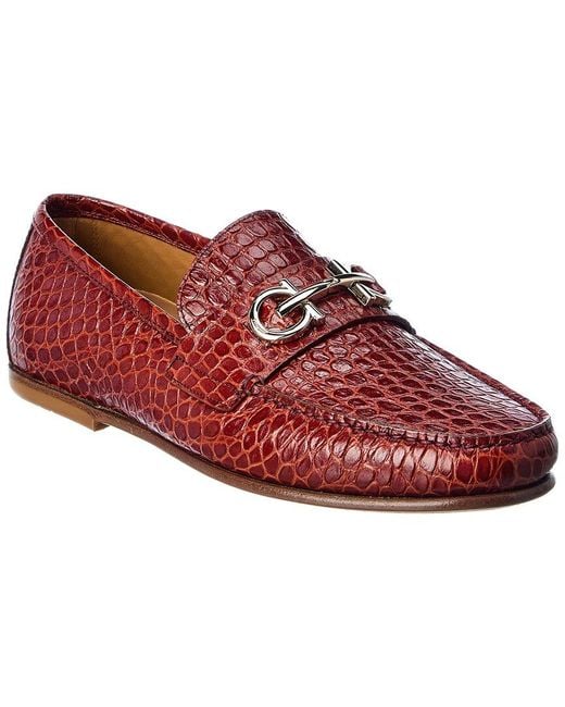 Ferragamo Red Galileo Croc-embossed Leather Loafer for men