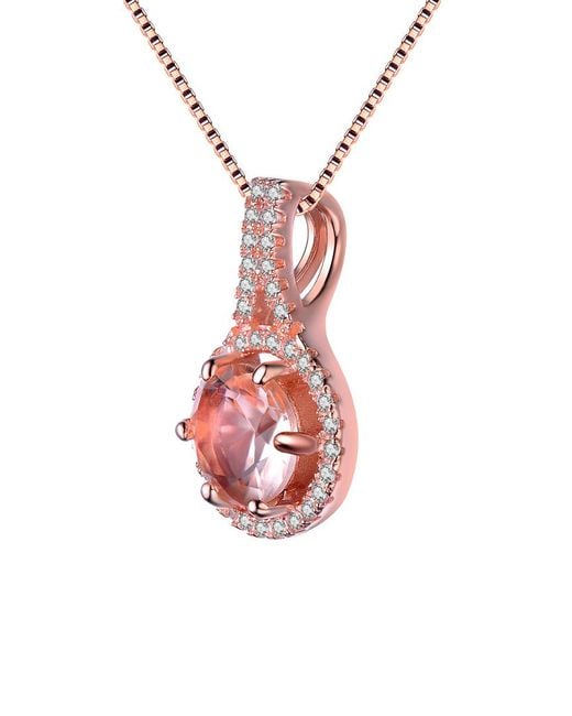 Genevive Jewelry Pink 14k Rose Gold Vermeil Cz Necklace