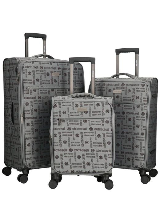 Roberto Cavalli Black Softside Jacquard Collection 3Pc Expandable Luggage Set