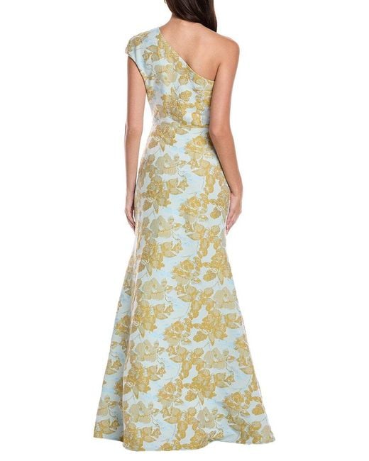 Rene Ruiz Green One-Shoulder Jacquard Gown