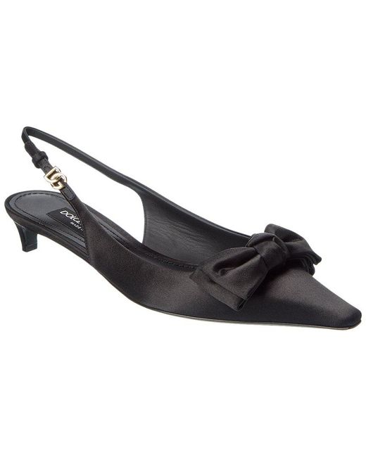 Dolce & Gabbana Black Dg Logo Satin Slingback Pump