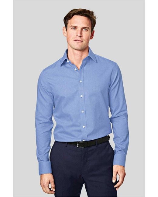 Charles Tyrwhitt Blue Non-iron Mini Herringbone Slim Fit Shirt for men