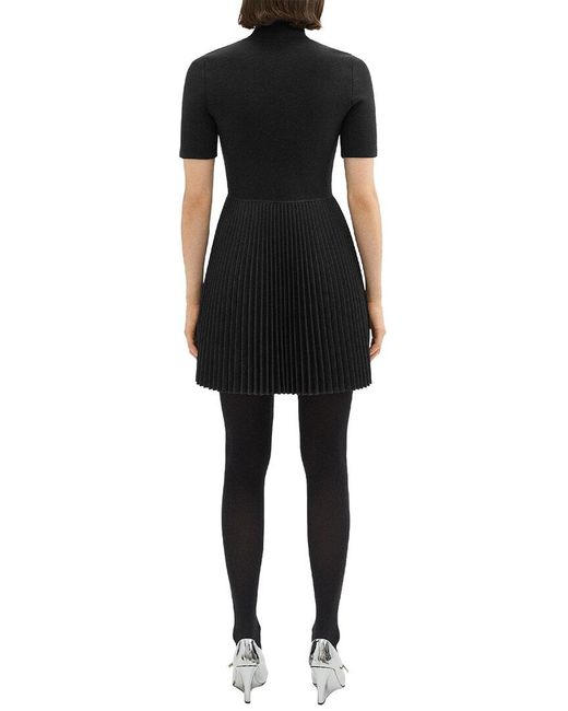 Theory Black Zip-up Combo Wool-blend Sweaterdress