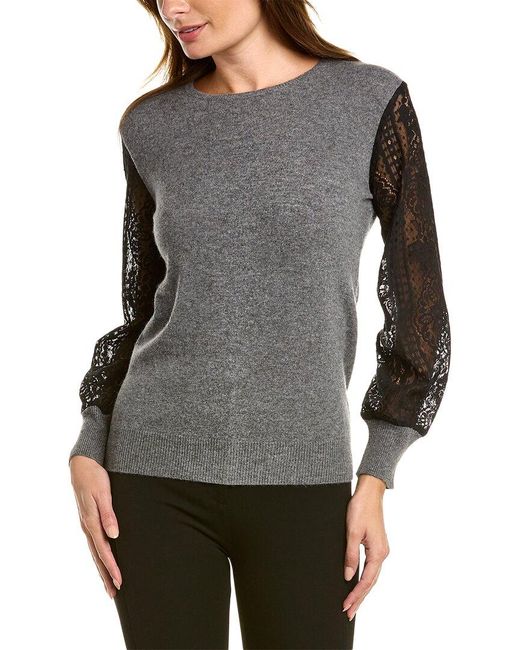 Sofiacashmere Gray Lace Sleeve Cashmere Sweater