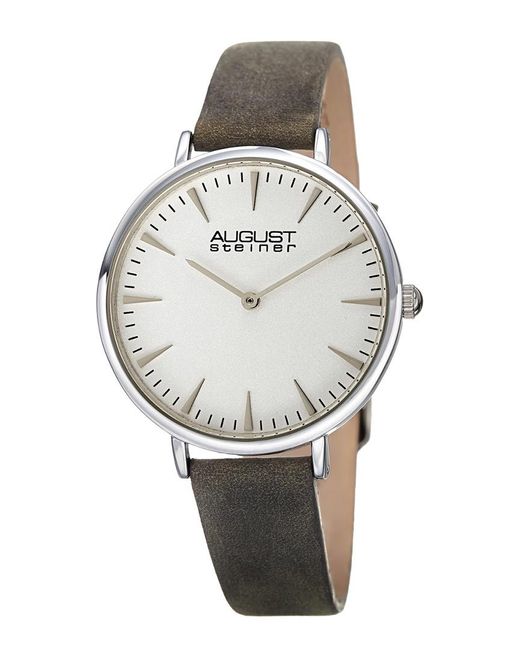 August Steiner Gray Genuine Leather Watch
