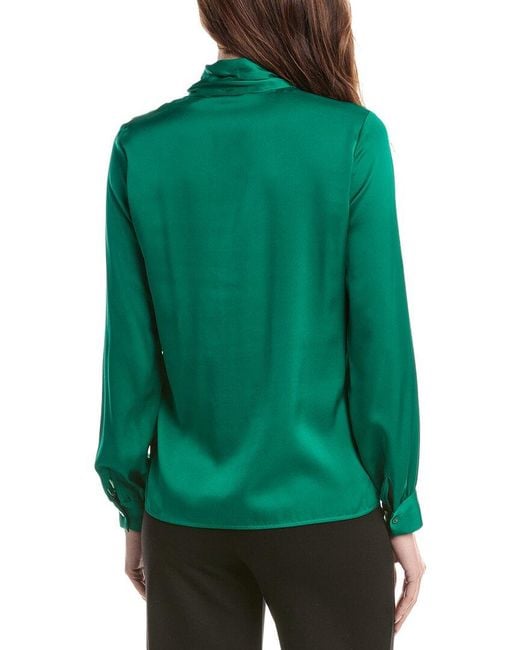 Tahari Green Silk-Blend Button Blouse