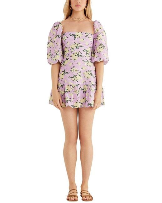 RUMER Purple Lilac Floral Linen Mini Dress