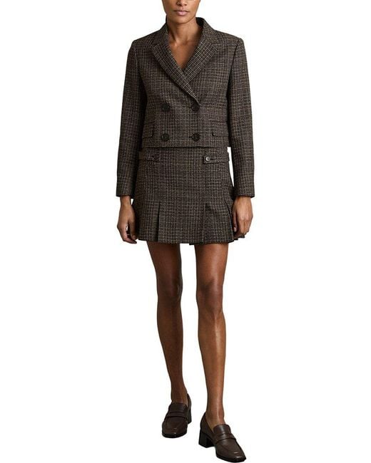 Reiss Black Vienna Double-Breasted Cropped Textured Wool-Blend Blazer