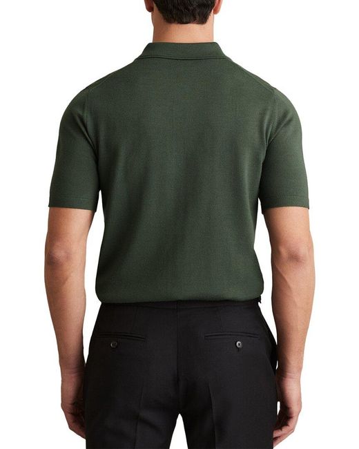 Reiss Green Manor Merino Half Butt Wool Polo Sweater for men