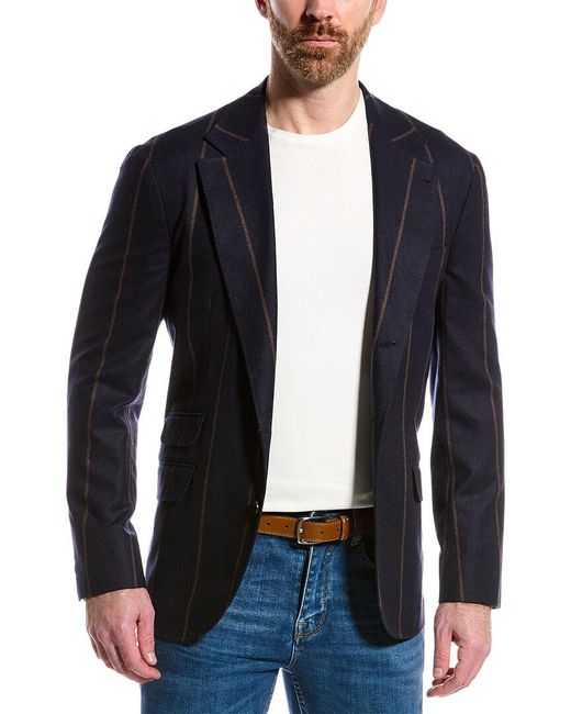Brunello Cucinelli Blue Wool, Silk, & Cashmere-blend Jacket for men