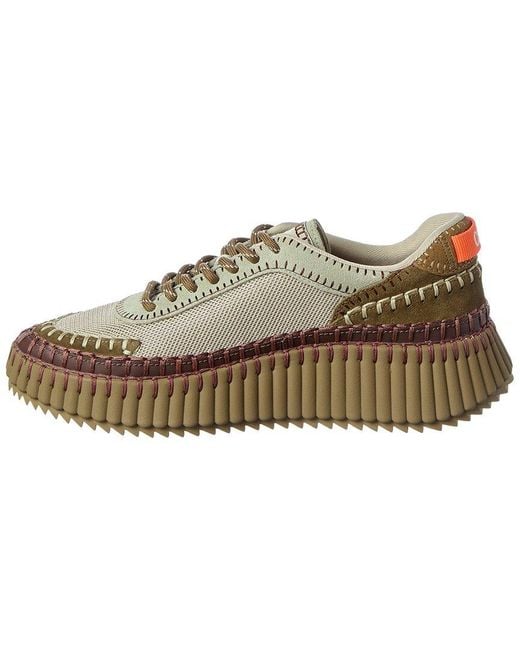 Chloé Green Nama Canvas & Suede Sneaker