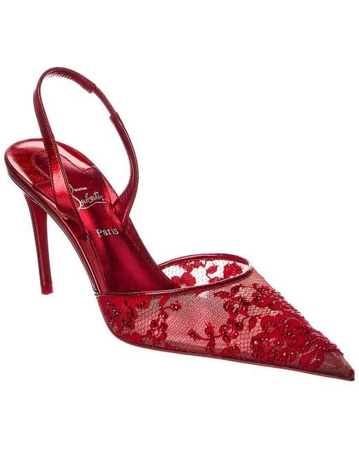 Christian Louboutin Red Kate Max O Sling 85 Lace & Leather Slingback Pump