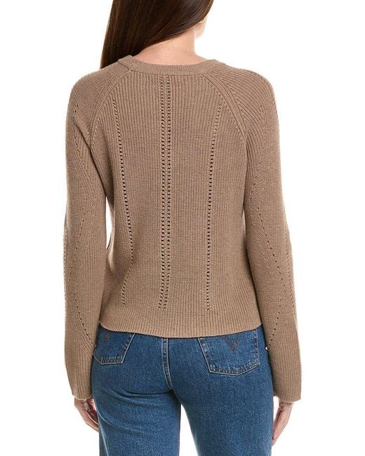 Hannah Rose Blue Picot Stitch Shaker Crewneck Cashmere-Blend Sweater