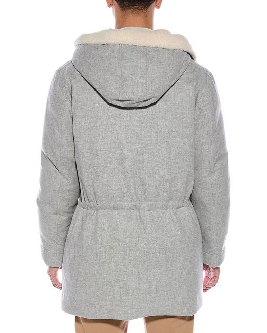 Brunello Cucinelli Gray Wool, Silk, & Cashmere-Blend Down Coat for men