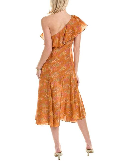 Rebecca Taylor Orange Isabelle Silk Midi Dress