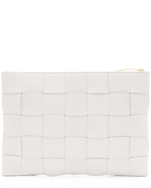 Bottega Veneta Natural White Intrecciato Nappa Leather Cassette Medium Flat Zip Pouch (authentic Pre-loved)