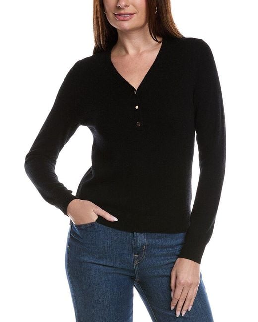 Bruno Magli Black Wool & Cashmere-Blend V-Neck Henley Sweater