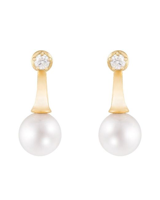 Splendid White 14K 0.10 Ct. Tw. Diamond & 7-7.5Mm Pearl Drop Earrings