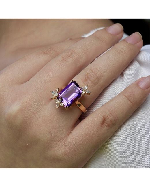Kai Fine Jewelry Metallic 14K 7.90 Ct. Tw. Lab-Grown Diamond & Amethyst Cocktail Ring
