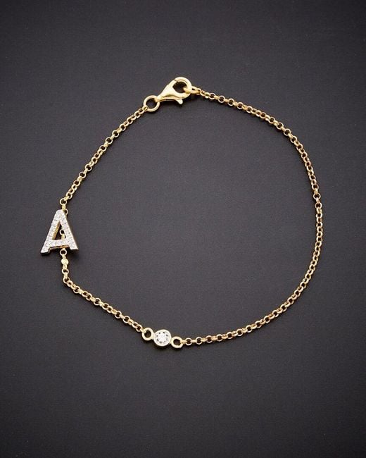 Italian Gold Over Silver Blue 18k 0.20 Ct. Tw. Diamond Initial Bracelet (a-z)