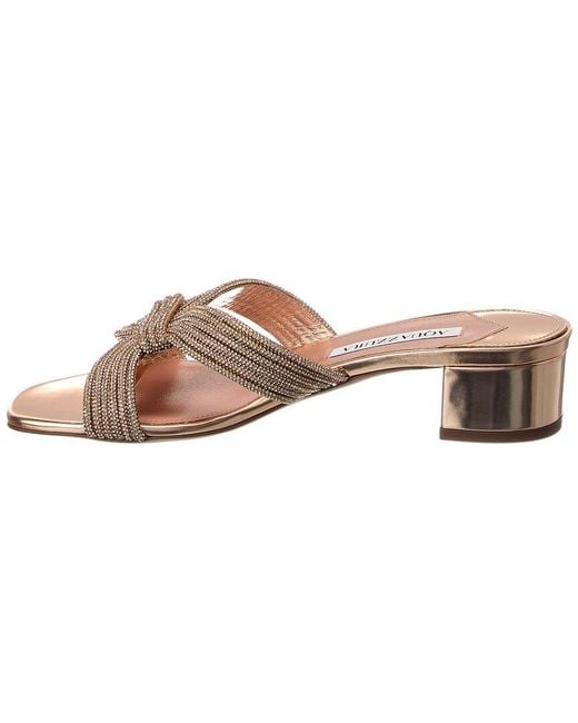 Aquazzura Brown Crystal Muse 35 Leather Sandal
