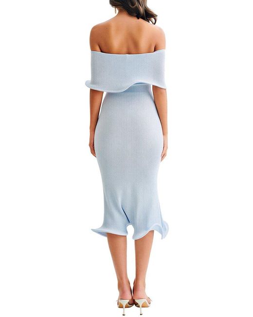 VERA DOLINI Blue Off-The-Shoulder Midi Dress