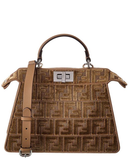Fendi Brown Peekaboo Iseeyou Small Ff Jacquard Velvet & Leather Satchel