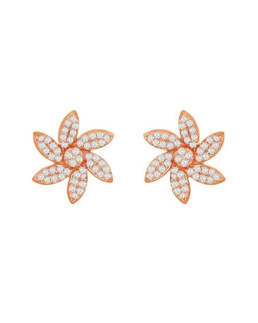 Suzy Levian Pink 14K Rose 0.20 Ct. Tw. Diamond Curved Flower Studs