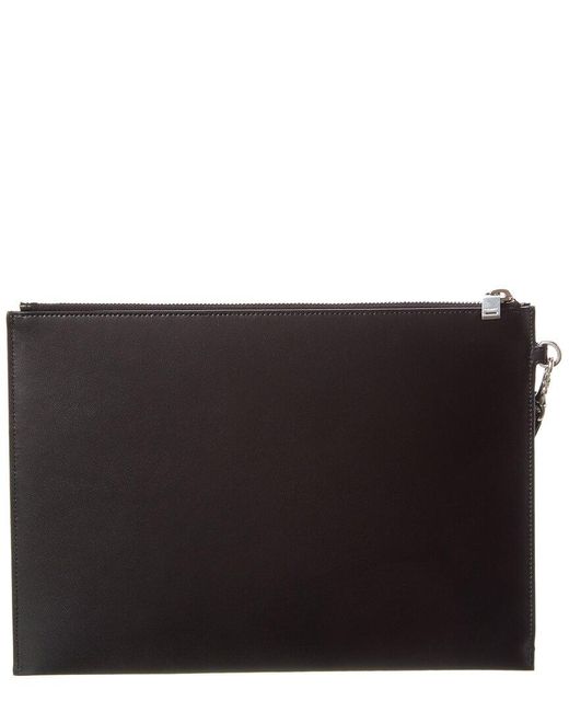Saint Laurent Tiny Cassandre Zipped Leather Tablet Holder in Black