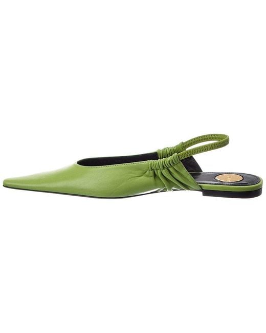 Saint Laurent Green Anne Marie Leather Slingback Ballerina Flat