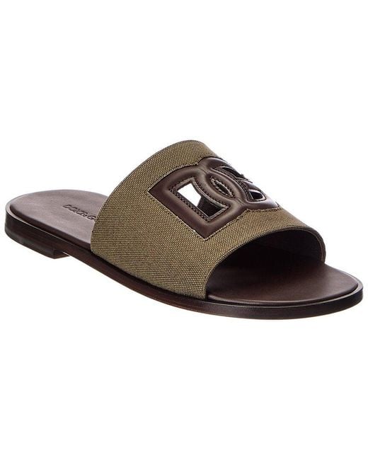 Dolce & Gabbana Brown Canvas & Leather Slide for men