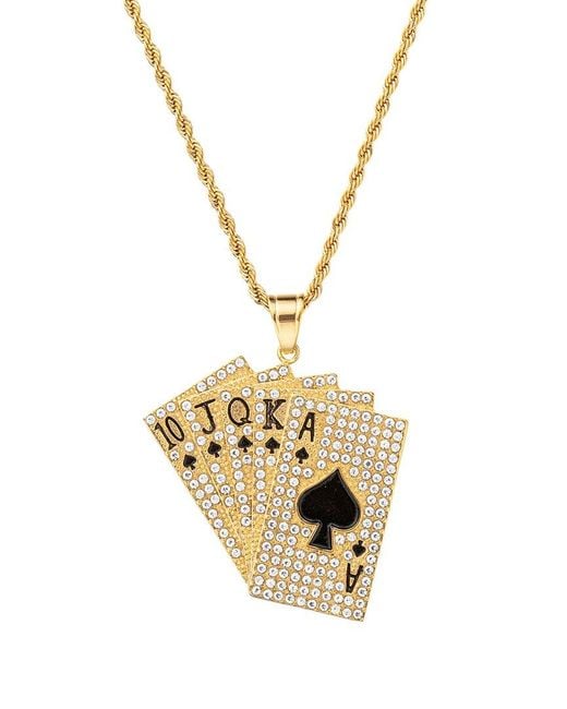 Eye Candy LA Metallic The Bold Collection Titanium Cz Royal Flush Pendant Necklace
