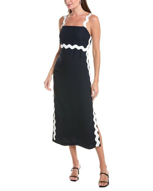 Reiss Blue Ashley Wave Trim Crepe Dress