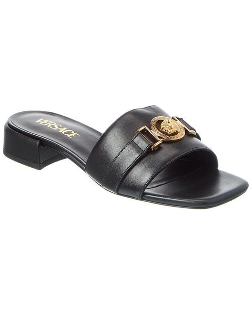 Versace Black La Medusa Leather Sandal