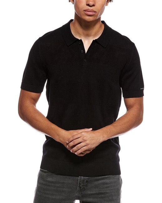 Karl Lagerfeld Black Knit Striped Polo Shirt for men