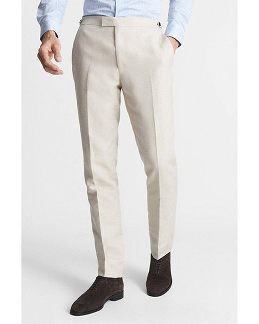 Reiss White Fawn Linen-blend Trouser for men