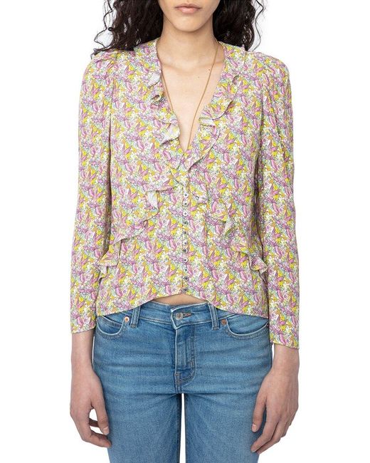 Zadig & Voltaire Blue Tresse Crepe Liberty Wings Shirt