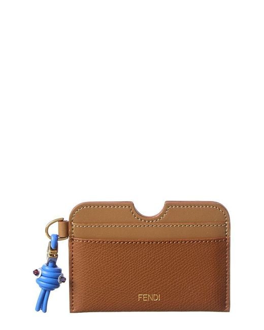 Fendi Brown Ff Diamond Leather Card Case