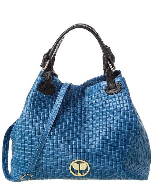 Persaman New York Blue Avril Embossed Leather Tote