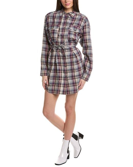Isabel Marant Blue Etoile Checked Linen-blend Shirtdress