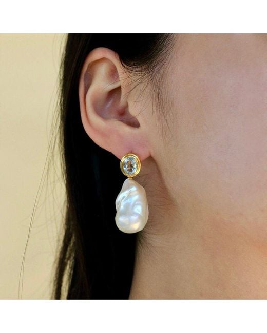 Kai Fine Jewelry White 14K 3.50 Ct. Tw. Aquamarine & 16-17Mm Pearl Drop Earrings