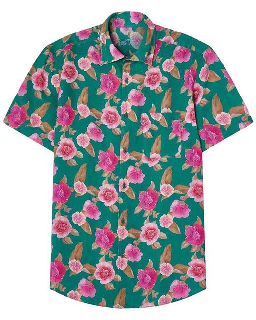Robert Talbott Green Morgan Floral Print Linen Shirt for men