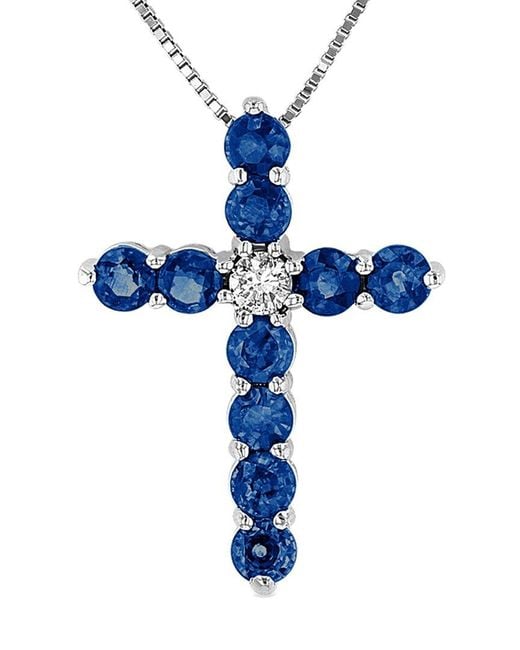 Diana M Blue Fine Jewelry 14k 1.33 Ct. Tw. Diamond & Sapphire Cross Pendant Necklace