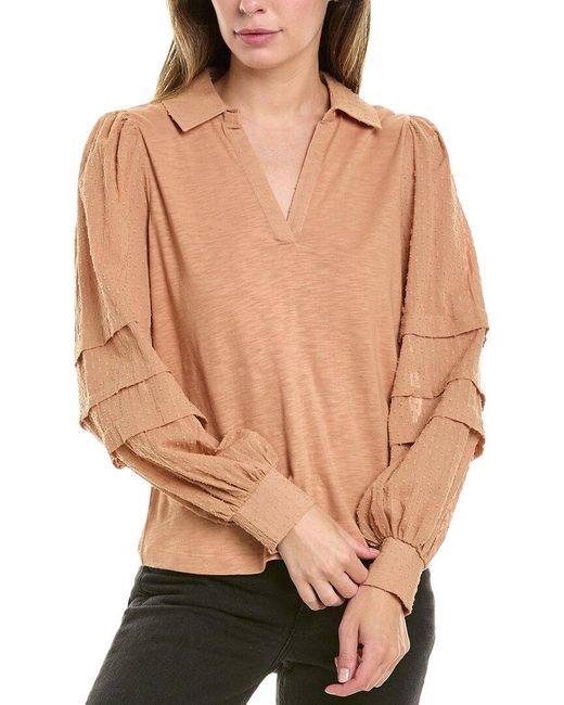 Design History Natural Collard Combo Sleeve Top