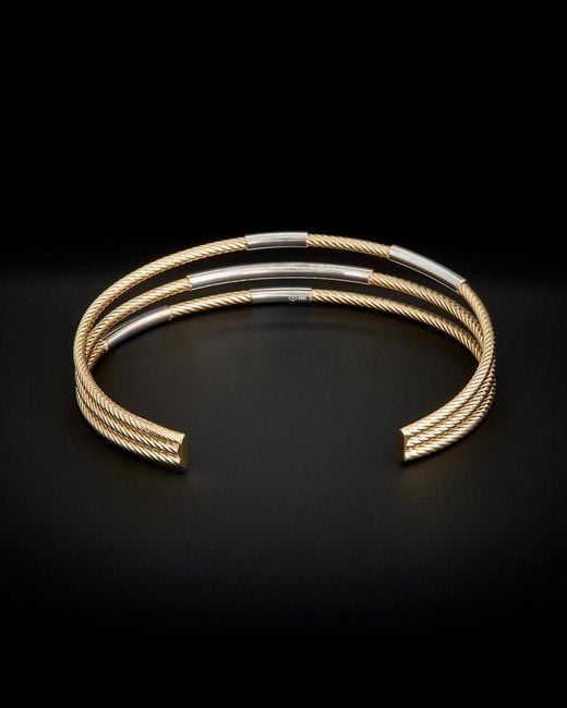 Italian Gold Black 14k Two-tone Twisted Triple Cuff