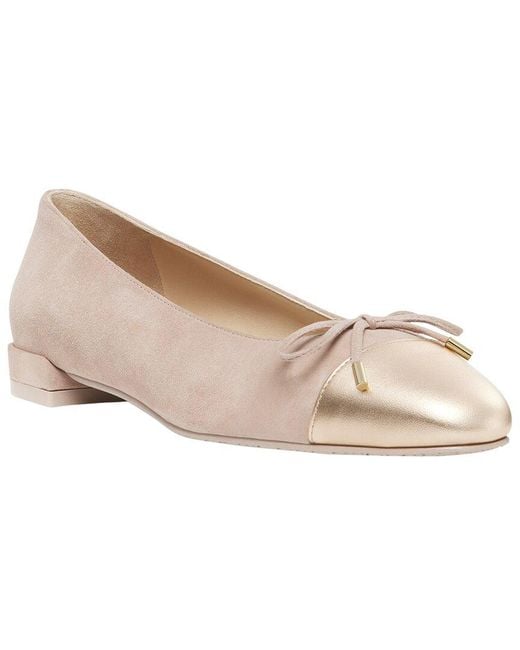 Stuart Weitzman White Sleek Bow Suede Flat